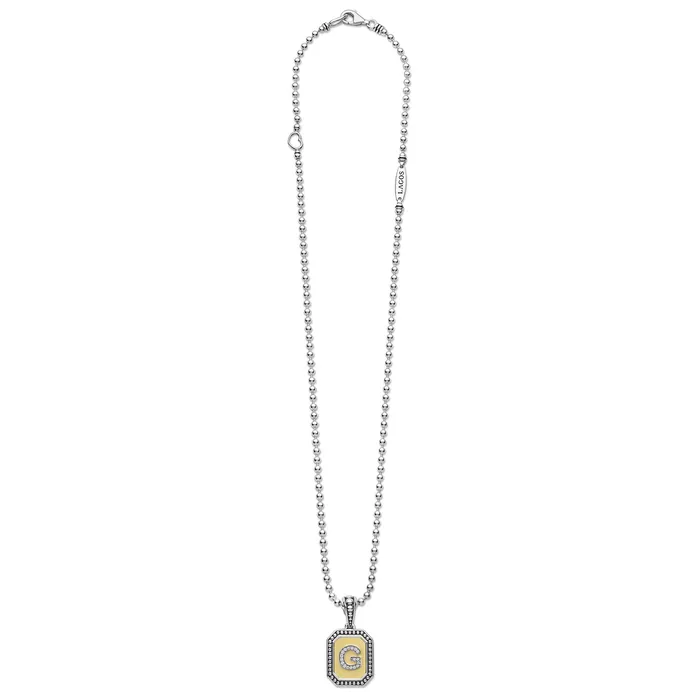 LAGOS Necklaces Signature Caviar Octagon Diamond G Initial Charm Necklace