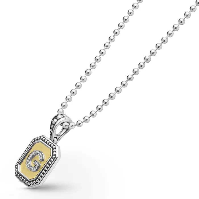 LAGOS Necklaces Signature Caviar Octagon Diamond G Initial Charm Necklace