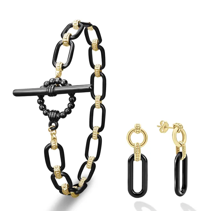 LAGOS Signature Caviar 18K Gold and Black Ceramic Link Gift Set PreStyled Sets