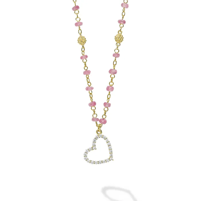 LAGOS Studio 18K Gold Pink Sapphire and Diamond Heart Necklace Necklaces