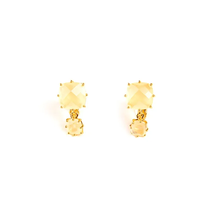 Les Nereides 2 Square Stones Citrine Clip Earrings Les Nereides Earrings