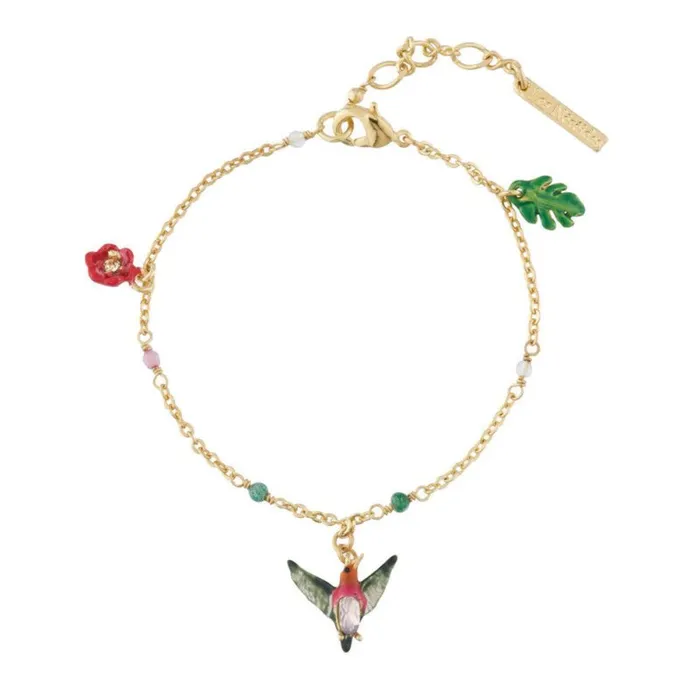 Les Nereides Bracelets Les Nereides Tropical Leaves Hummingbird And Carved Cristal Charm Bracelet