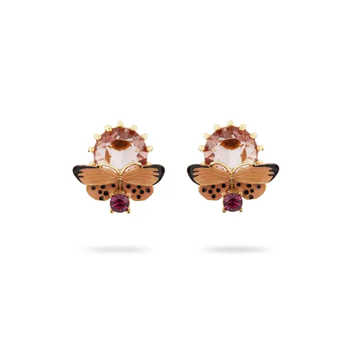 Les Nereides Earrings Les Nereides Butterfly and Round Stone Post Earrings
