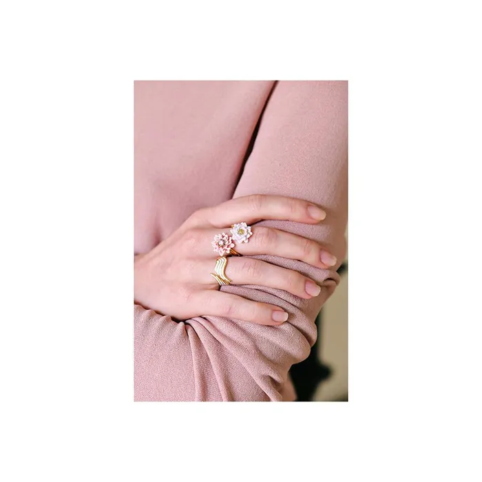 Les Nereides Les Nereides White And Gold Swan Wings Adjustable Ring Rings