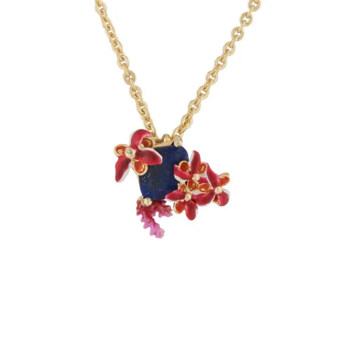 Les Nereides Necklaces Les NereidesExotic Flowers Coral Branch And Lapis Lazuli Stone Long NecklaceOne Size
