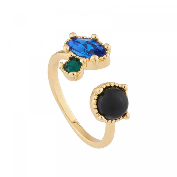 Les Nereides You And I Ring Ring With Onyx And Blue And Green Rhinestone Les Nereides Rings