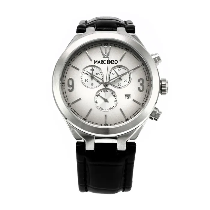 Marc Enzo Watches Marc Enzo Gents Chronograph Stainless Steel and Leather Quartz Watch
