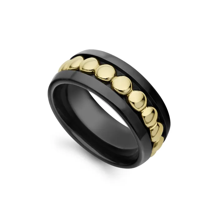 Meridian 18K Gold and Black Ceramic Ring Lagos Rings