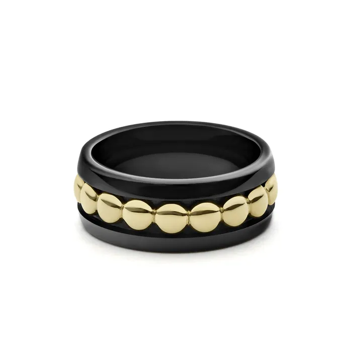 Meridian 18K Gold and Black Ceramic Ring Lagos Rings