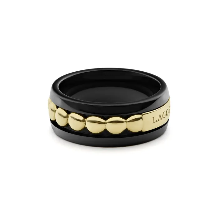 Meridian 18K Gold and Black Ceramic Ring Lagos Rings