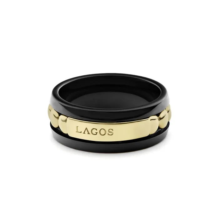 Meridian 18K Gold and Black Ceramic Ring Lagos Rings