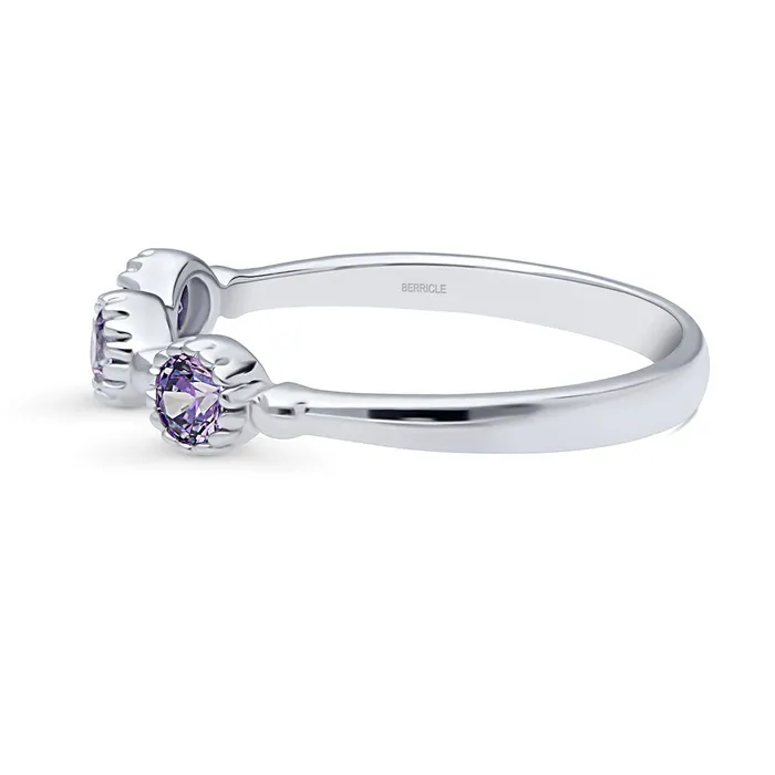 Milgrain Purple Pave CZ Eternity Ring in Sterling Silver BERRICLE Rings