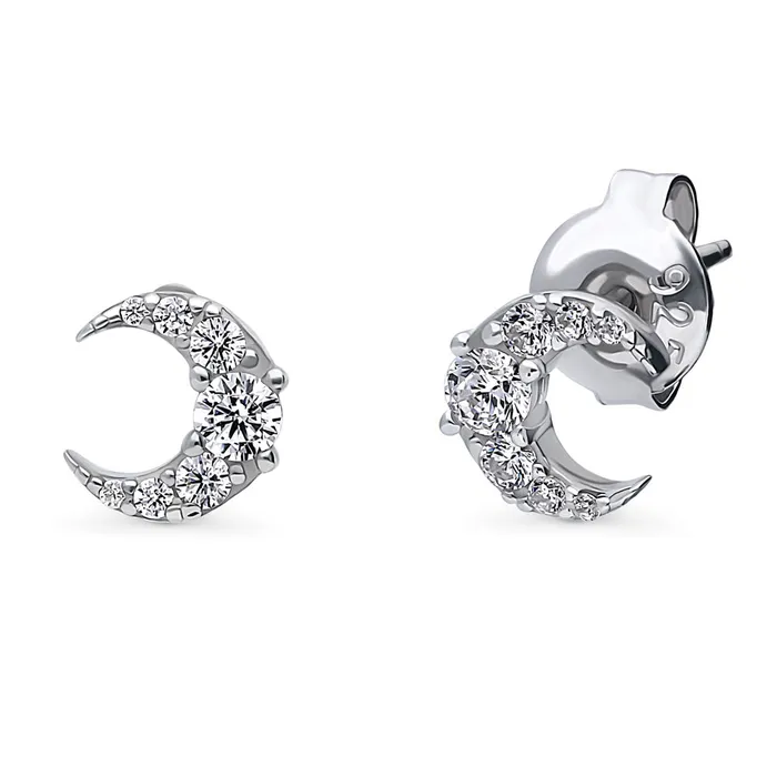 Moon CZ Stud Earrings in Sterling Silver BERRICLE Earrings