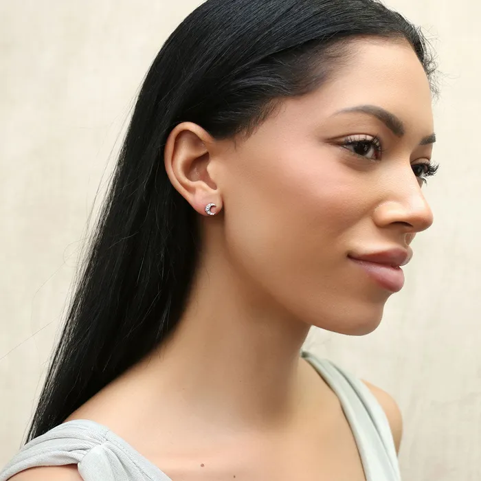 Moon CZ Stud Earrings in Sterling Silver BERRICLE Earrings