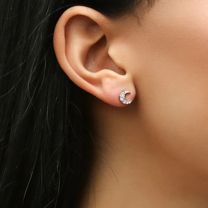Moon CZ Stud Earrings in Sterling Silver BERRICLE Earrings