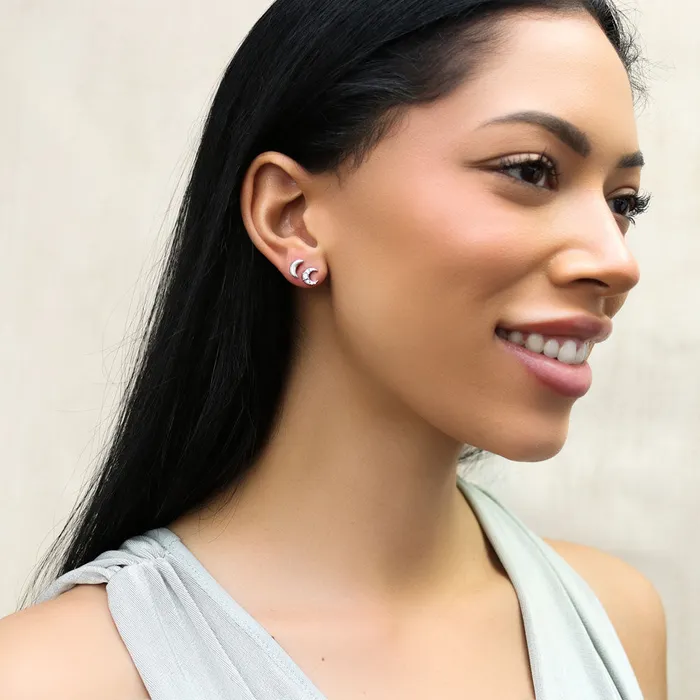 Moon CZ Stud Earrings in Sterling Silver BERRICLE Earrings