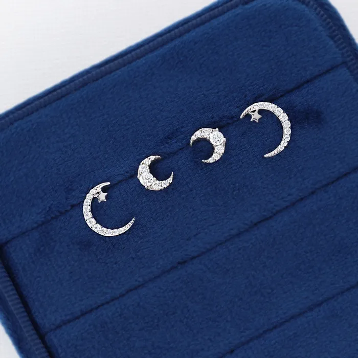 Moon CZ Stud Earrings in Sterling Silver BERRICLE Earrings