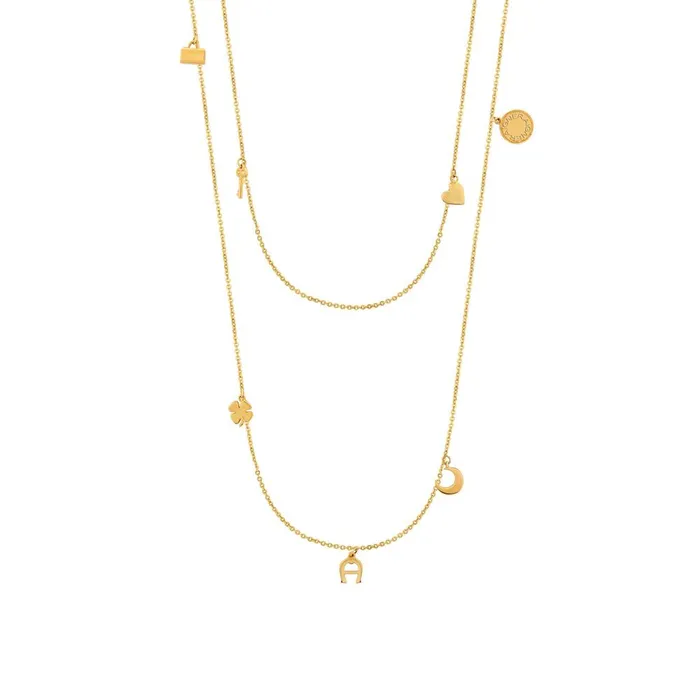 Necklaces Aigner Aigner Necklace With Gold Plated Bon Voyage Layerd Charms Design