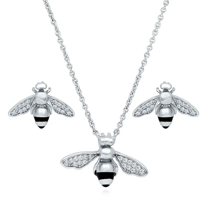Necklaces Bee CZ Necklace and Earrings in Sterling Silver BERRICLE