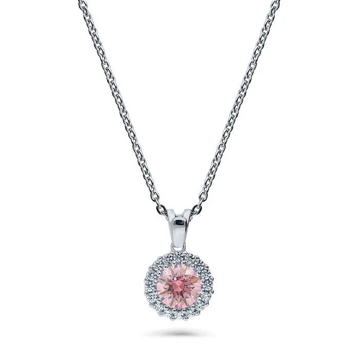 Necklaces BERRICLE Halo Morganite Color CZ Necklace in Sterling Silver