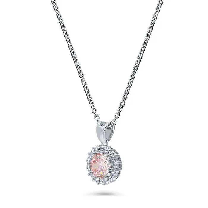 Necklaces BERRICLE Halo Morganite Color CZ Necklace in Sterling Silver