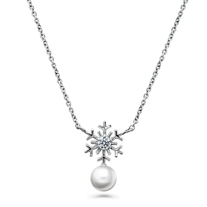 Necklaces BERRICLE Snowflake Imitation Pearl Necklace in Sterling Silver