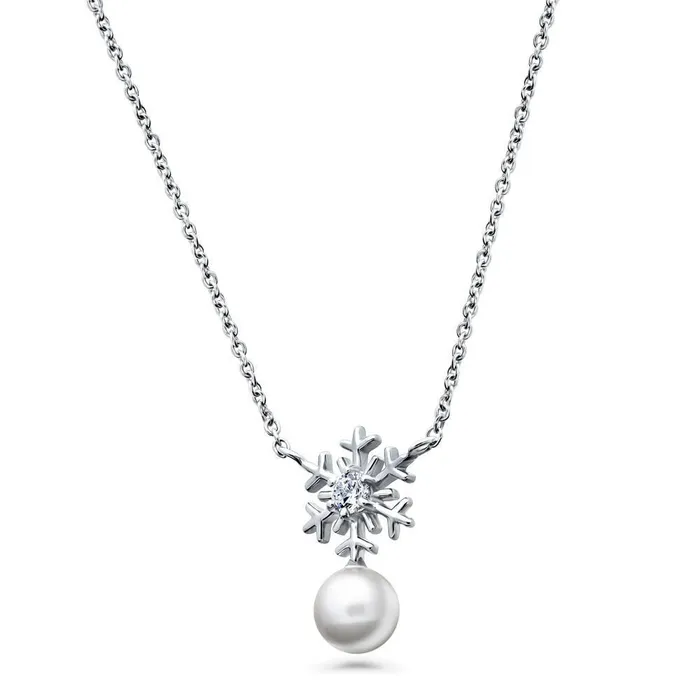 Necklaces BERRICLE Snowflake Imitation Pearl Necklace in Sterling Silver