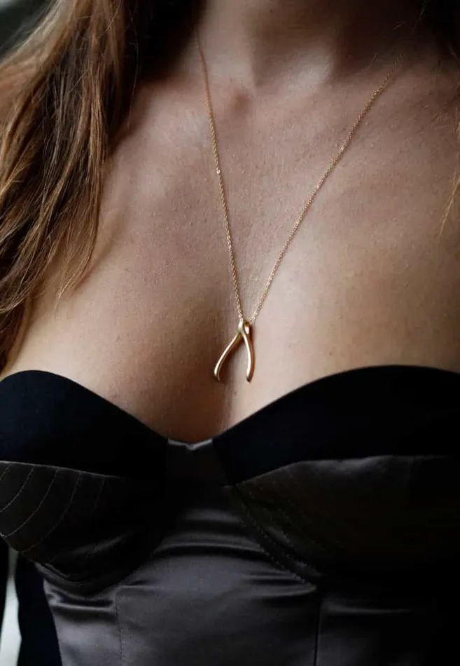 Necklaces Capucinne Lucky Rose Charm Wishbone Necklace