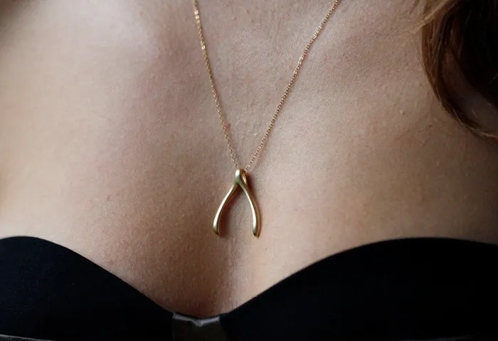Necklaces Capucinne Lucky Rose Charm Wishbone Necklace