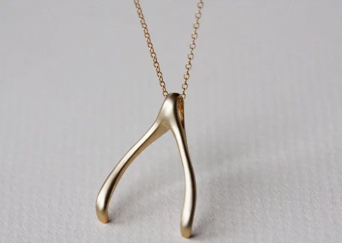 Necklaces Capucinne Lucky Rose Charm Wishbone Necklace