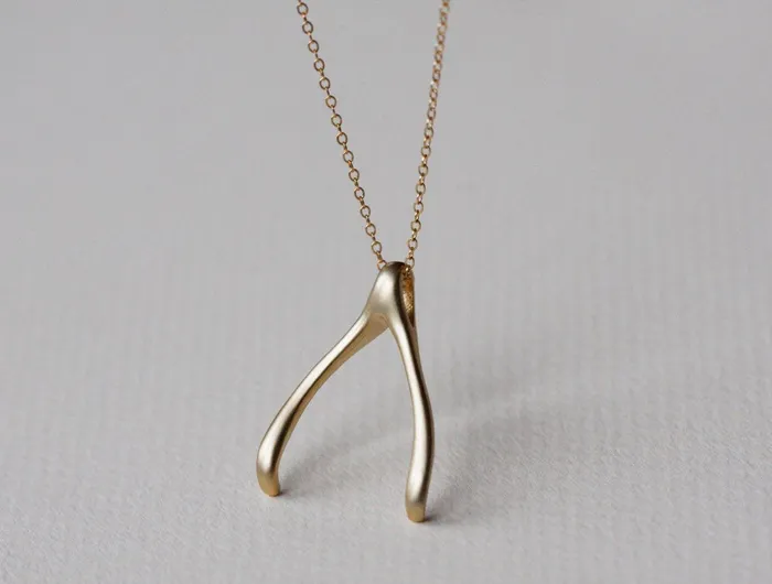 Necklaces Capucinne Lucky Rose Charm Wishbone Necklace