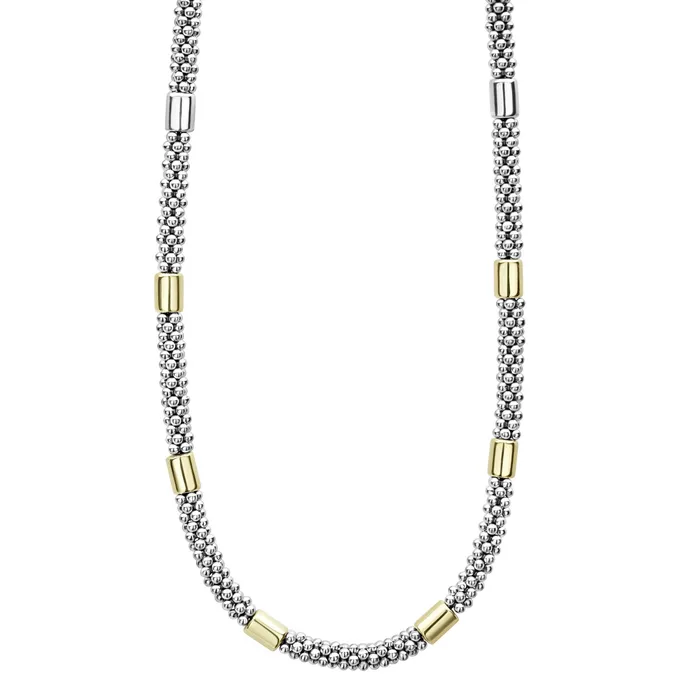 Necklaces Lagos High Bar TwoTone Station Caviar Necklace 5mm
