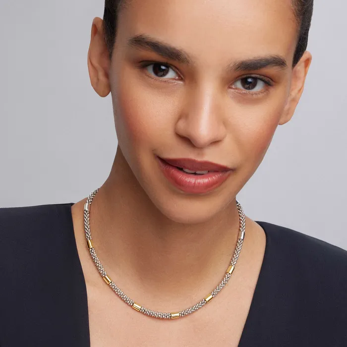 Necklaces Lagos High Bar TwoTone Station Caviar Necklace 5mm