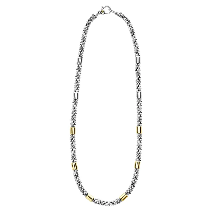 Necklaces Lagos High Bar TwoTone Station Caviar Necklace 5mm