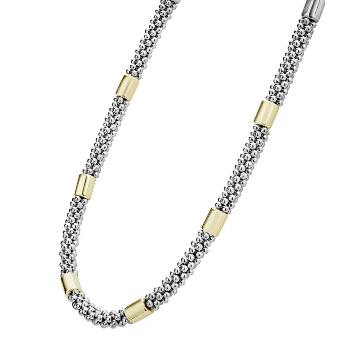 Necklaces Lagos High Bar TwoTone Station Caviar Necklace 5mm