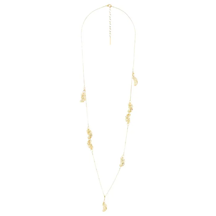 Necklaces Les Nereides Les Nereides Golden Swan Feathers Long Necklace