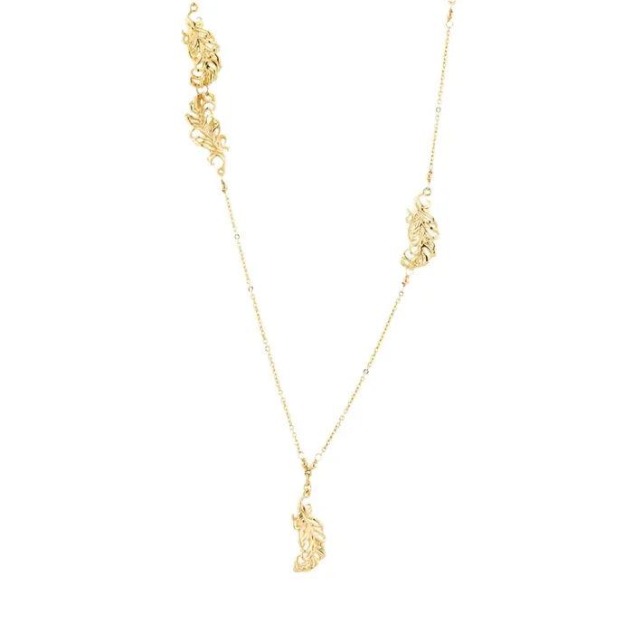 Necklaces Les Nereides Les Nereides Golden Swan Feathers Long Necklace