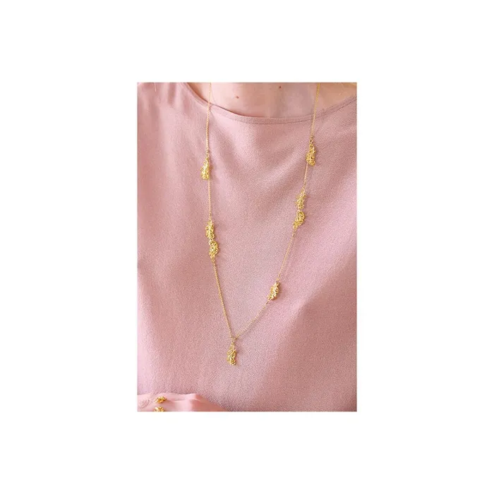 Necklaces Les Nereides Les Nereides Golden Swan Feathers Long Necklace