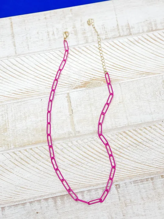 Necklaces Prep Obsessed LM Enamel Paperclip Chain Necklace Pink