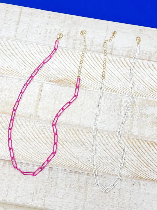 Necklaces Prep Obsessed LM Enamel Paperclip Chain Necklace Pink