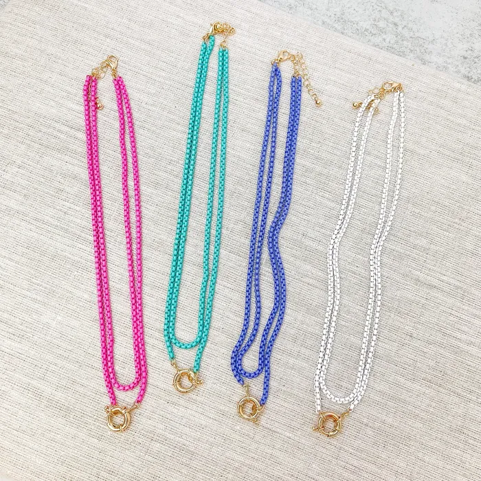 Necklaces Prep Obsessed RNK Enamel Box Chain Layered Necklace Purple