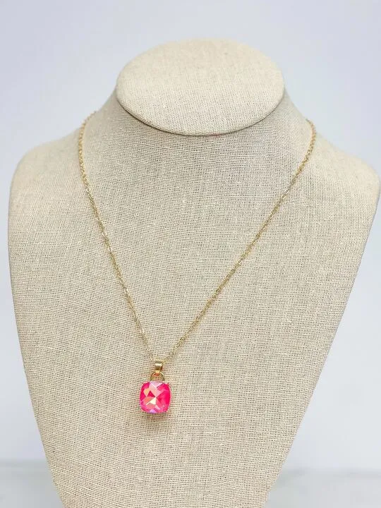 Necklaces Prep Obsessed VP Iridescent Glass Crystal Pendant Necklace Pink