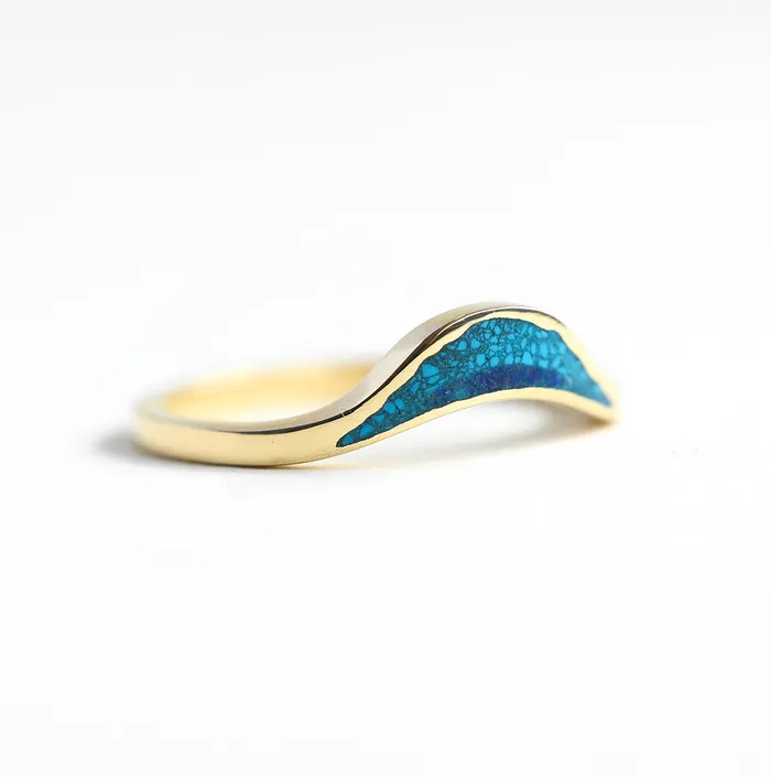 Ocean Ring Lake Ring Unique Curved Inlay Band Ready to Ship Capucinne Rings
