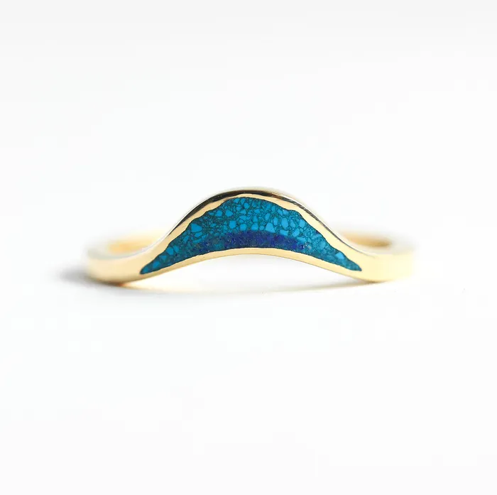 Ocean Ring Lake Ring Unique Curved Inlay Band Ready to Ship Capucinne Rings