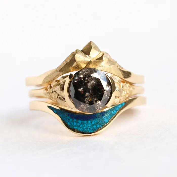Ocean Ring Lake Ring Unique Curved Inlay Band Ready to Ship Capucinne Rings