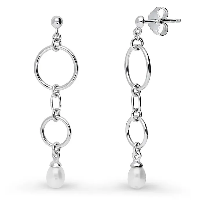 Open Circle Cultured Pearl Earrings in Sterling Silver BERRICLE Earrings