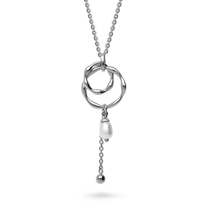 Open Circle Cultured Pearl Necklace in Sterling Silver BERRICLE Necklaces