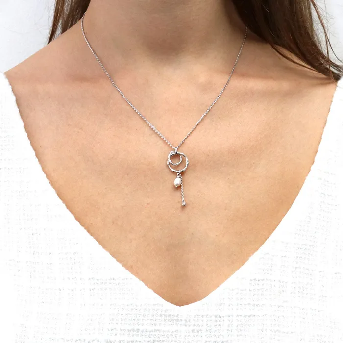 Open Circle Cultured Pearl Necklace in Sterling Silver BERRICLE Necklaces