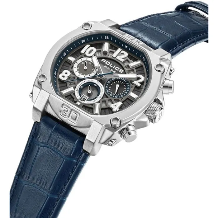 Police Watches Police Norwood Gents Chronograph Charcoal Dial Silver Blue Leather Strap Watch