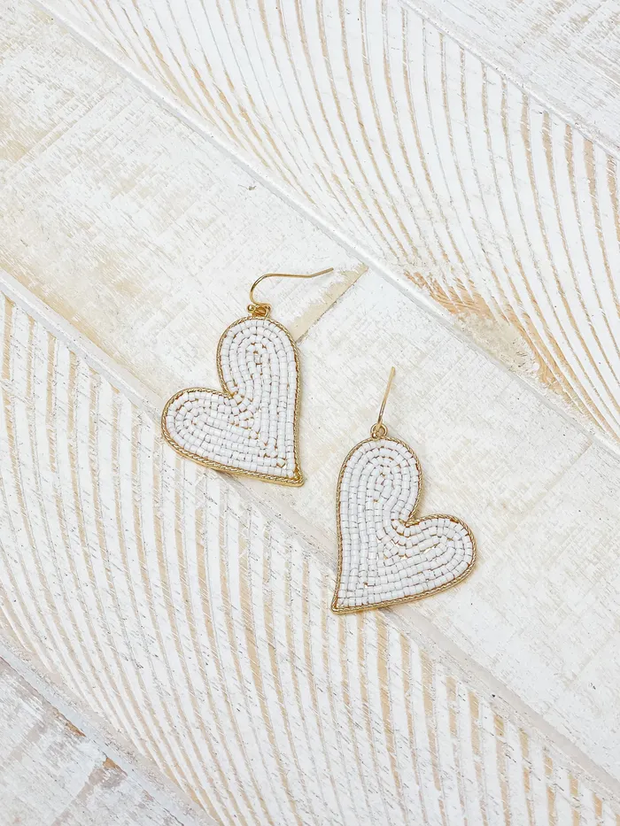 Prep Obsessed CT Earrings Heart Drop Beaded Dangle Earrings White
